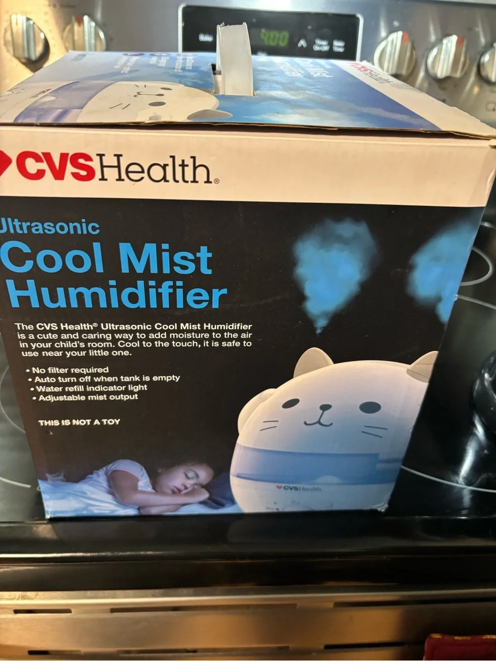 CVS Health Cool Mist Humidifier - White and Light Blue Kitty Design - Picture 2 of 3